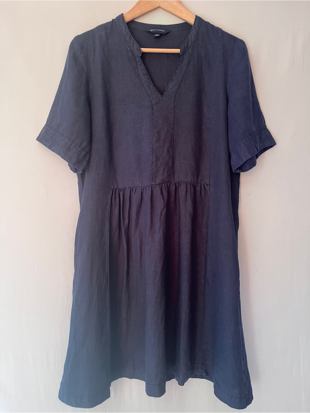Seasalt Cornwall 100% Linen Navy Midi Dress with Pockets Relaxed Fit US 8
